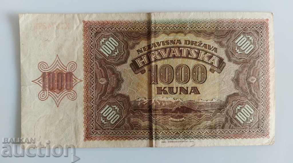 Delivery of 1941 1000 KUNA BANKNOTE CROATIA THOUSAND KUNA