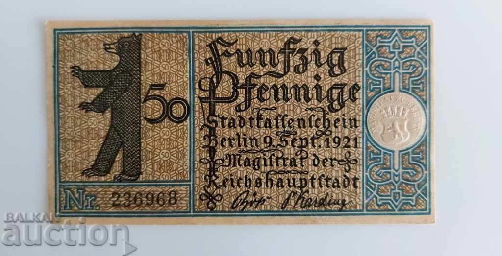 1921 50 PFENNIGE GERMANY PFENNING BANKNOTE with price 9.00 BGN | € 4.60