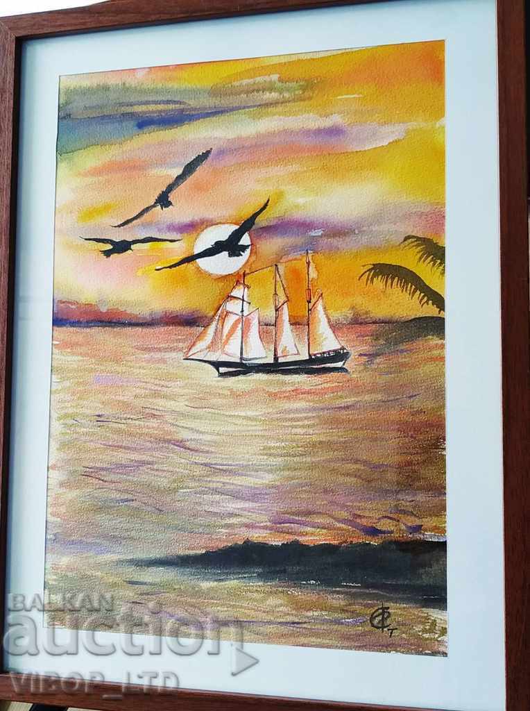 MOON NIGHT frame, painted picture, signature, glass - 5 MOON NIGHT frame, painted picture, signature, glass - 5