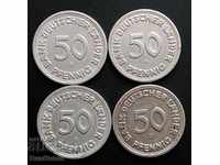 Γερμανία. Πλήρης παρτίδα 50 pfennigs 1949 (D, F, G, J)