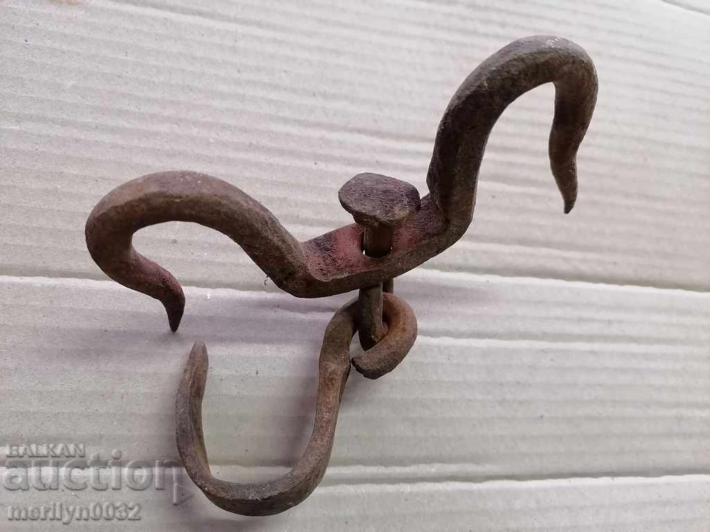 Antique Wrought Iron Hook, Double Hook - 7 Antique Wrought Iron Hook, Double Hook - 7