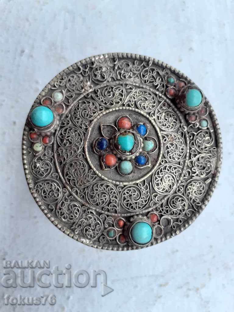 Old ottoman silver box - sachan with corals and turquoises with price 280.00 BGN | € 143.16 Old ottoman silver box - sachan with corals and turquoises with price 280.00 BGN | € 143.16