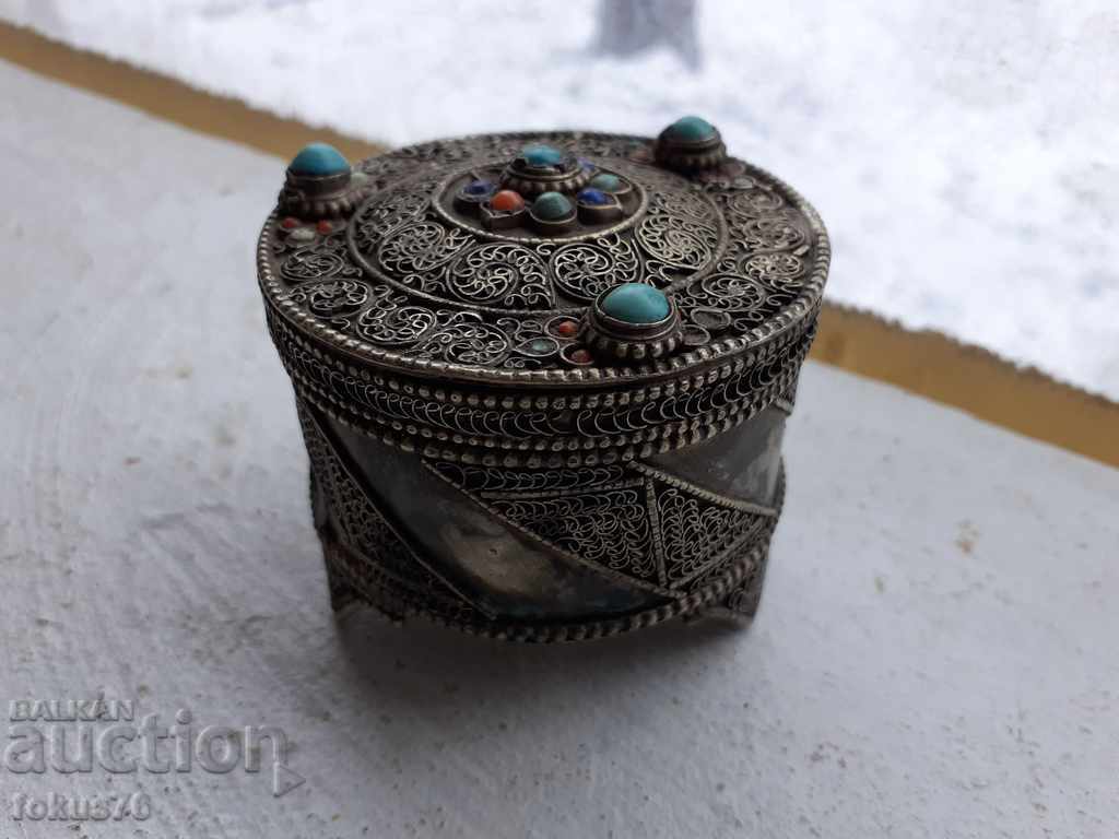 Auction Old ottoman silver box - sachan with corals and turquoises Auction Old ottoman silver box - sachan with corals and turquoises