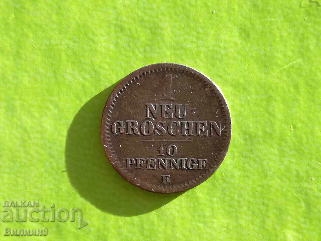 1 penny / 10 pfennigs 1850 '' F '' Kingdom of Saxony Rare