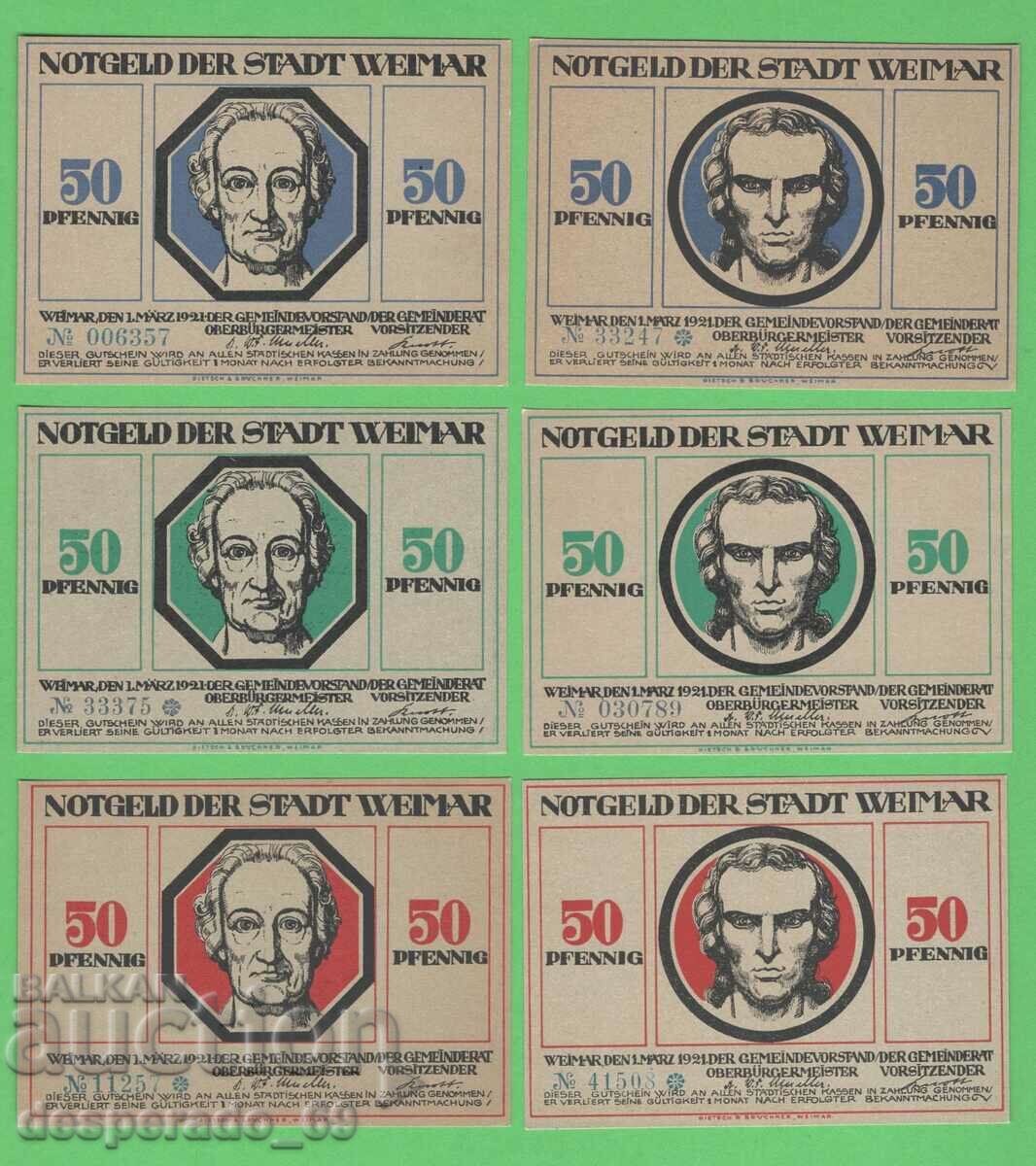 (¯`'•.¸NOTGELD (city Weimar) 1921 UNC -6 pcs. banknotes¸.•'´¯) with price 18.00 BGN | € 9.20