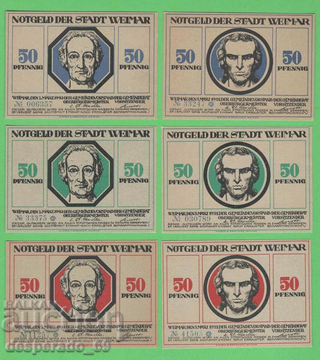 (¯`'•.¸NOTGELD (orașul Weimar) 1921 UNC -6 buc. bancnote¸.•'´¯) cu preț € 9.00 | 17.60 BGN (¯`'•.¸NOTGELD (orașul Weimar) 1921 UNC -6 buc. bancnote¸.•'´¯) cu preț € 9.00 | 17.60 BGN