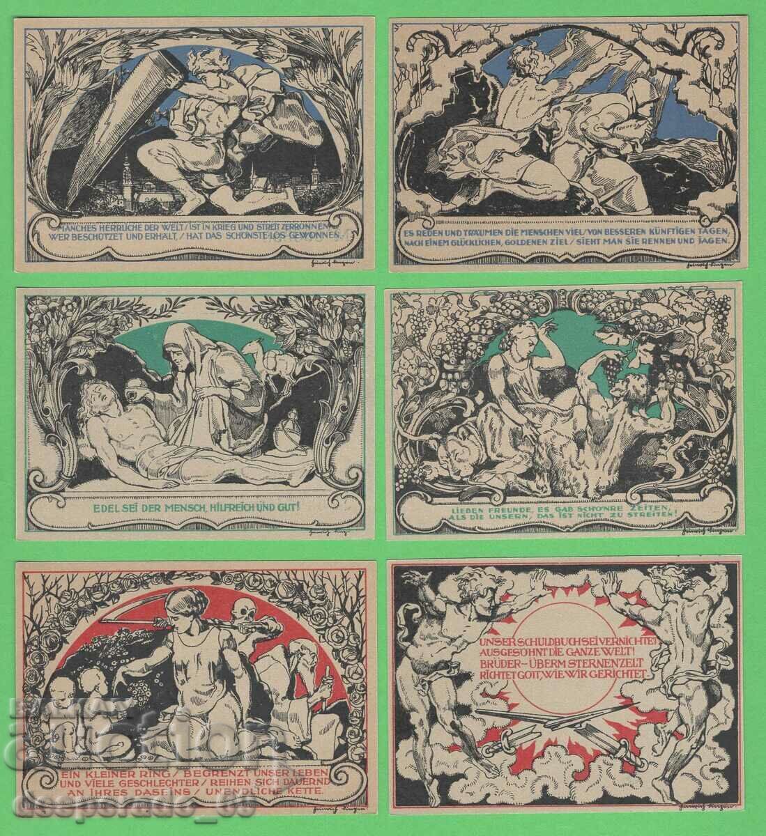 (¯`'•.¸NOTGELD (orașul Weimar) 1921 UNC -6 buc. bancnote¸.•'´¯) (¯`'•.¸NOTGELD (orașul Weimar) 1921 UNC -6 buc. bancnote¸.•'´¯)