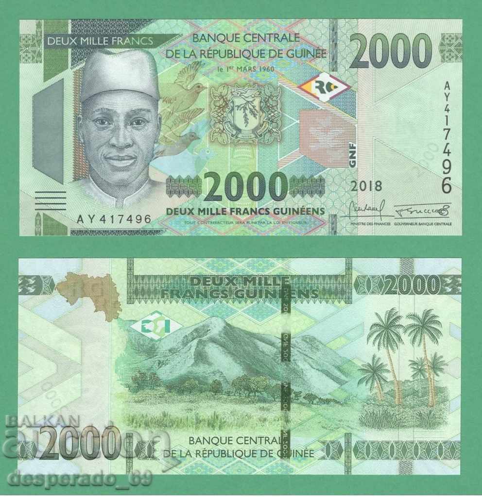 (¯` '• .¸ GUINEA 2000 Franc 2018 UNC ¸. •' ´¯)