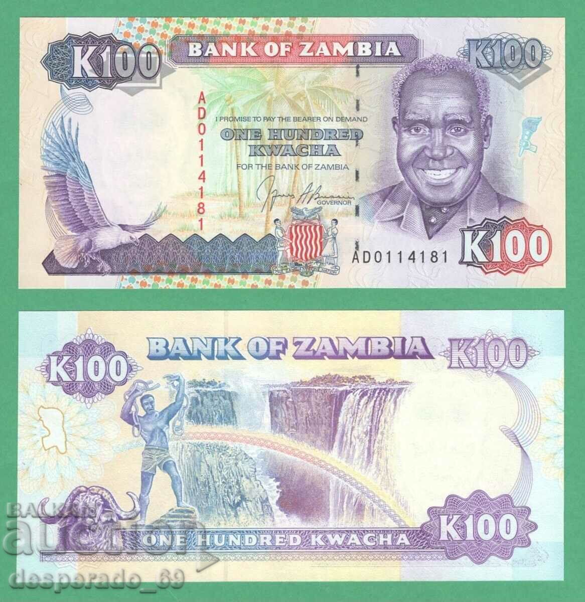 (¯` '• .¸ ZAMBIA 100 kvacha 1991 UNC ¸. •' ´¯)