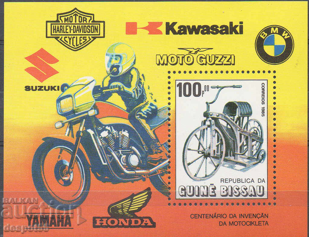 1985. Guineea-Bissau. 100 de ani pe motocicletă. Bloc.