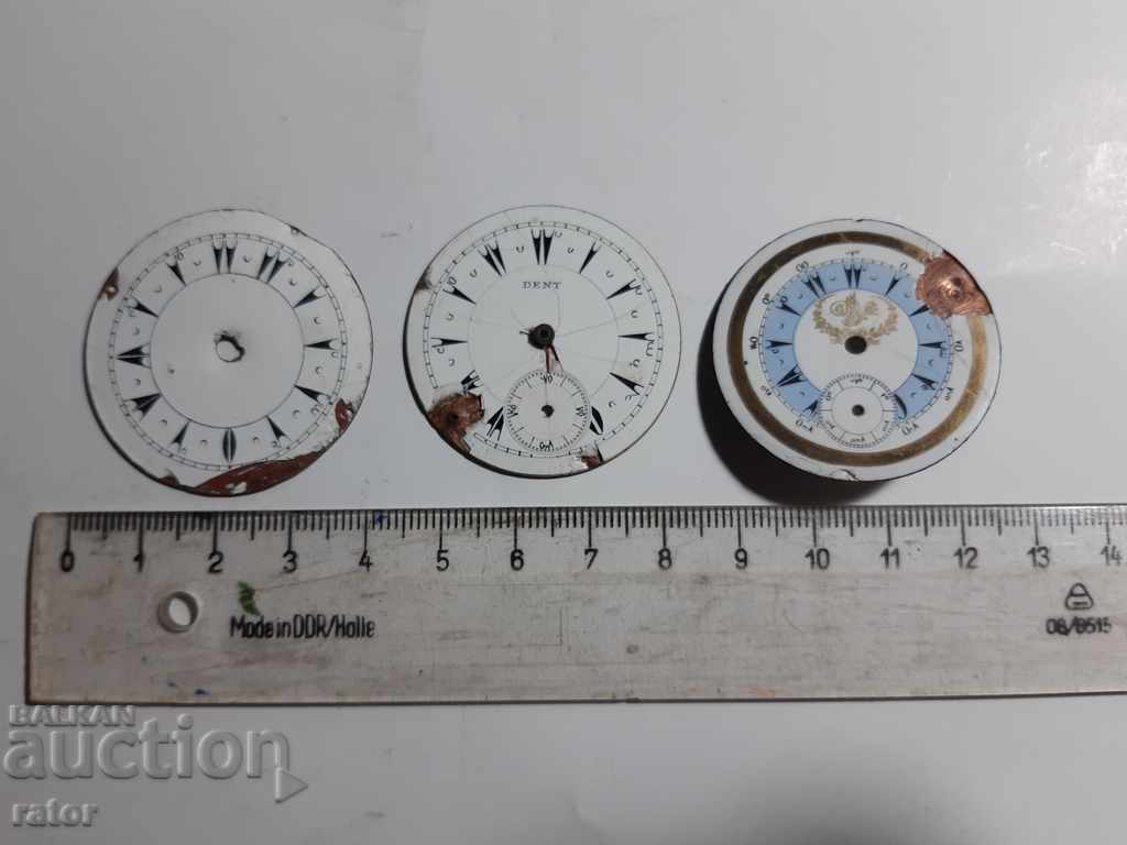 Порцеланови циферблати за стари джобни часовници - 3 броя
