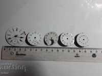 Порцеланови циферблати за стари джобни часовници - 5 броя