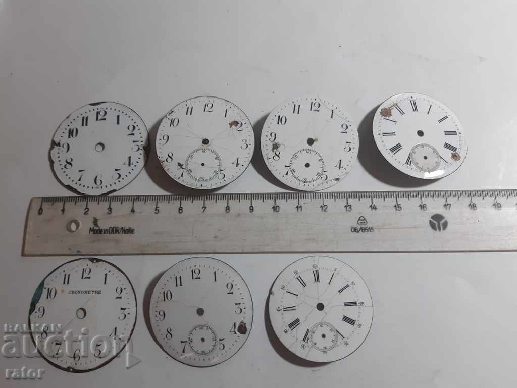 Порцеланови циферблати за стари джобни часовници - 6 броя