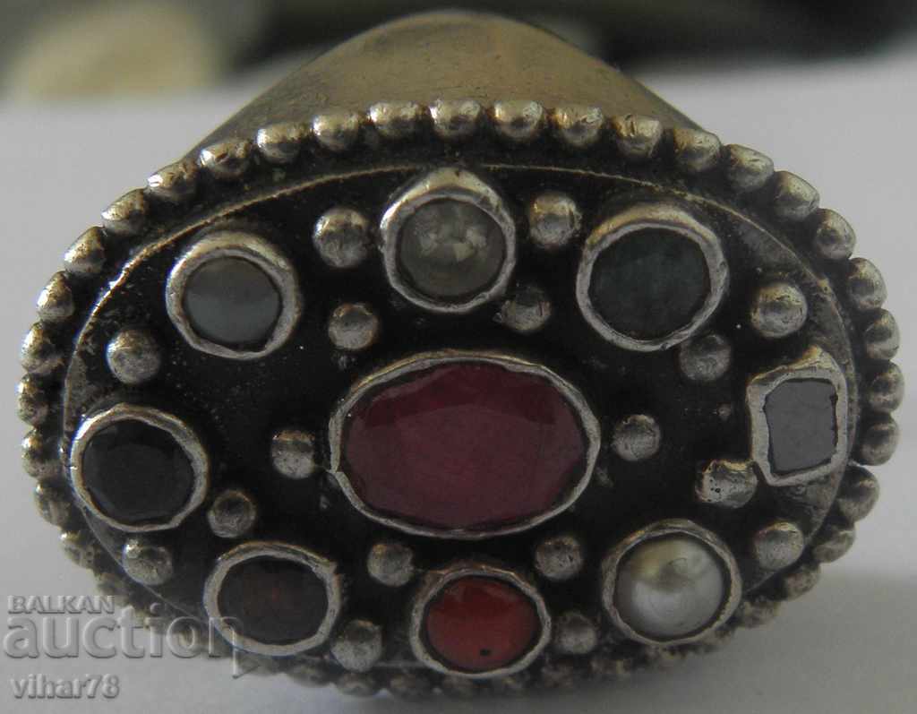 OLD SILVER RING WITH STONES - 7 OLD SILVER RING WITH STONES - 7