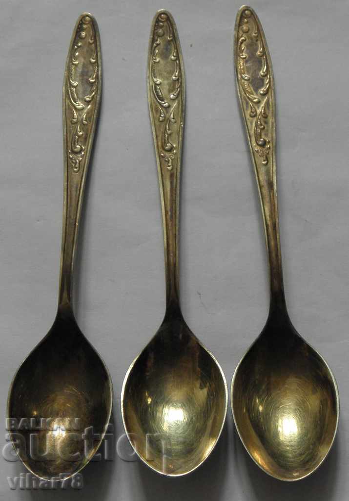 Lot of 3 old thick silver-plated spoons Lot of 3 old thick silver-plated spoons