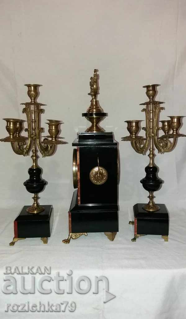 Old fireplace clock with candlesticks set - 5 Old fireplace clock with candlesticks set - 5