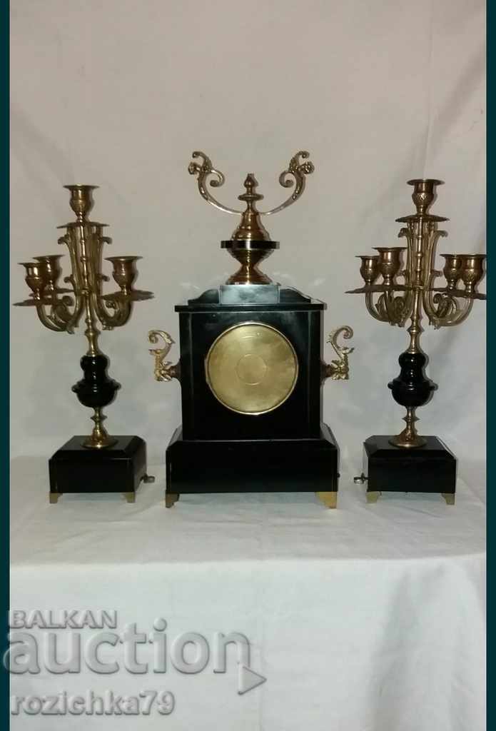 Old fireplace clock with candlesticks set - 6 Old fireplace clock with candlesticks set - 6