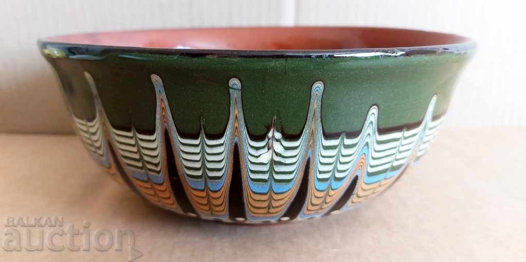 LARGE COLORED CERAMIC BOWL PLATE IN EXCELLENT CONDITION