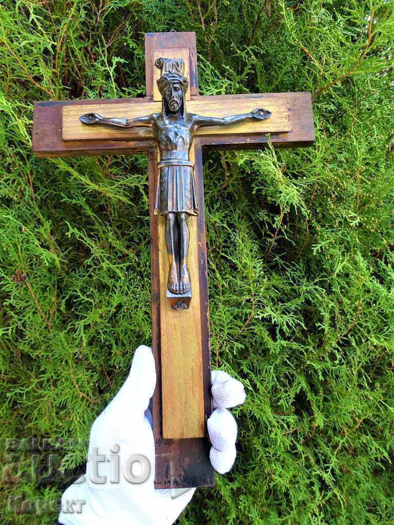 Old large cross, crucifix for wall 40/26 cm