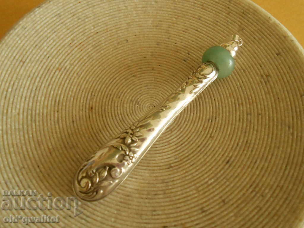 Old original SILVER MEDALLION with Aventurine, 70/11 mm - 5 Old original SILVER MEDALLION with Aventurine, 70/11 mm - 5