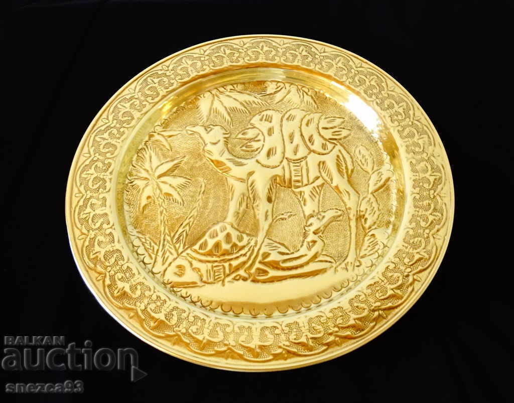 Persian brass plate, platter, camel Persian brass plate, platter, camel