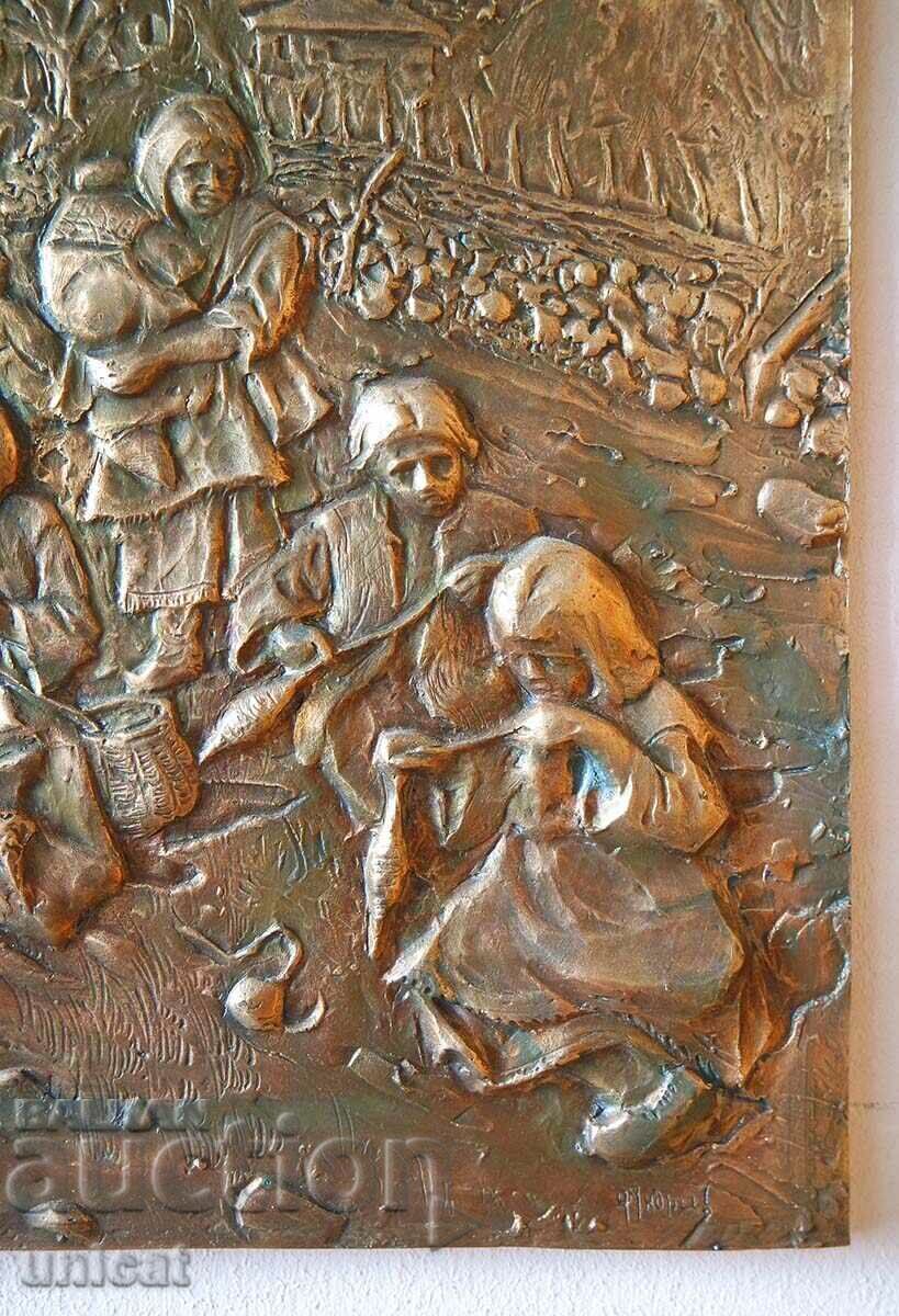 Women on a bench, old copper panel with price 16000.00 BGN | € 8180.67 Women on a bench, old copper panel with price 16000.00 BGN | € 8180.67