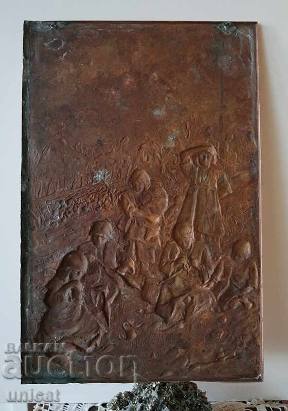 Women on a bench, old copper panel - 5 Women on a bench, old copper panel - 5