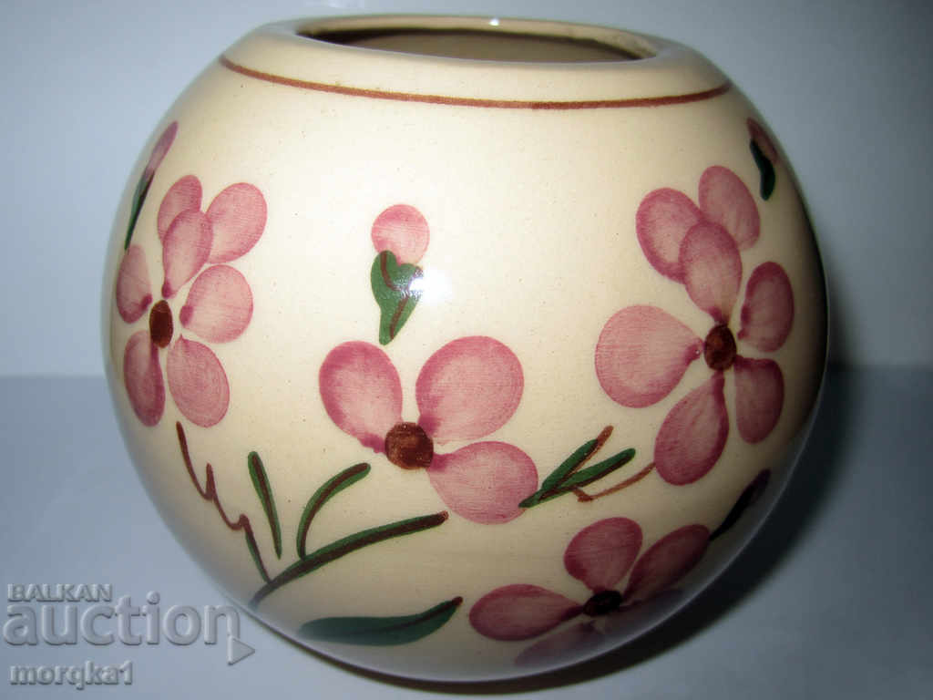 Ολλανδικό σφαιρικό κεραμικό βάζο με μοτίβα λουλουδιών