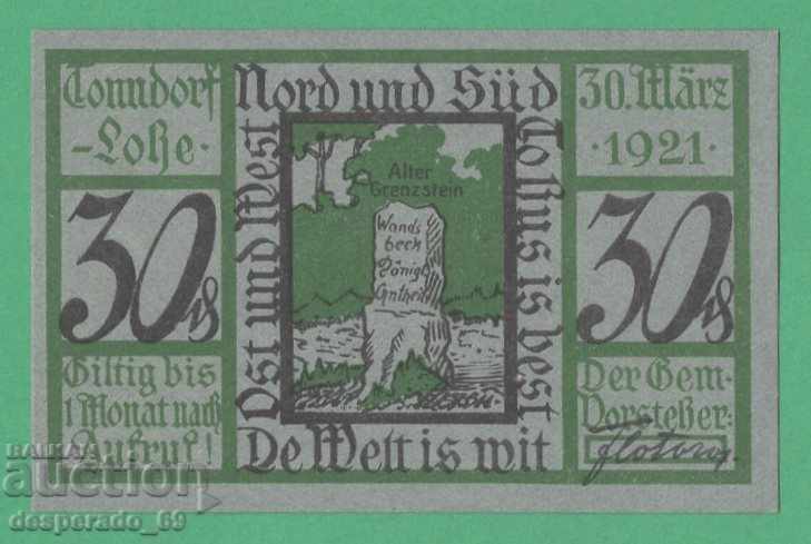 (¯`'•.¸NOTGELD (city Tonndorf-Lohe) 1921 UNC -30 pfennig '´¯)
