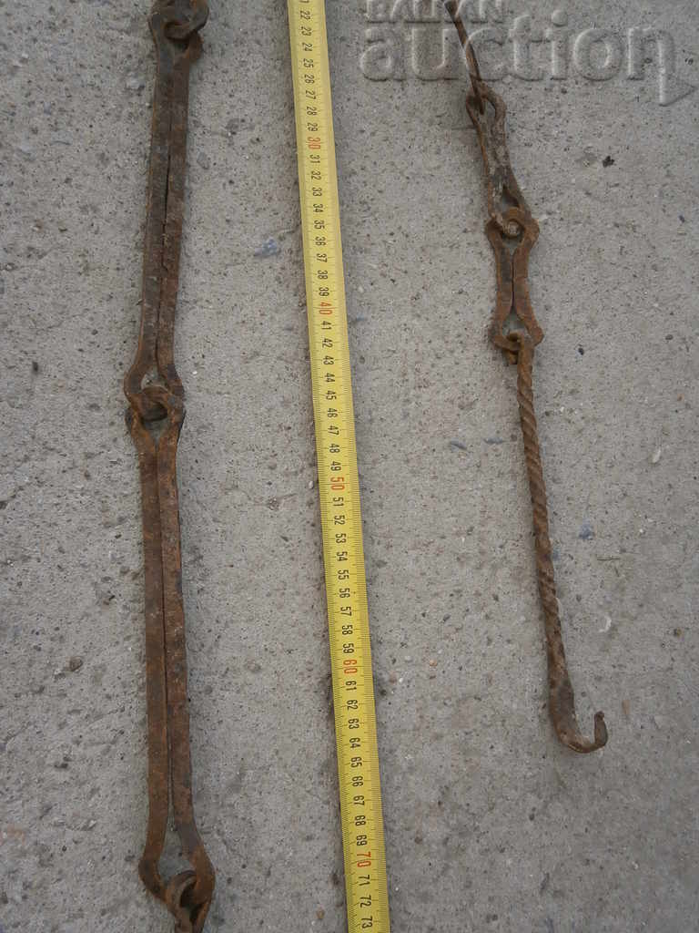 Auction  Old forged chain with hook, hearth for hearth chain hook
