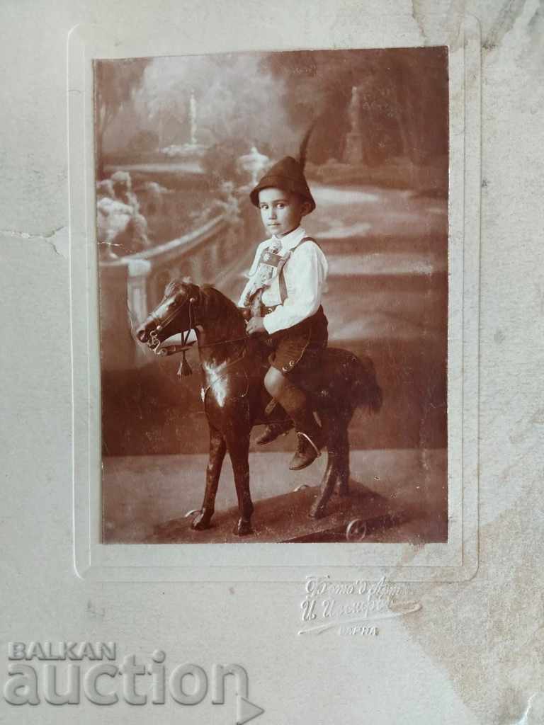 OLD CHILDREN'S PHOTO PHOTO CARDBOARD CHILD HORSE