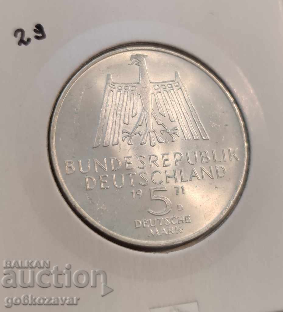 Германия 5 марки 1971г Сребро-Юбилейни,UNC
