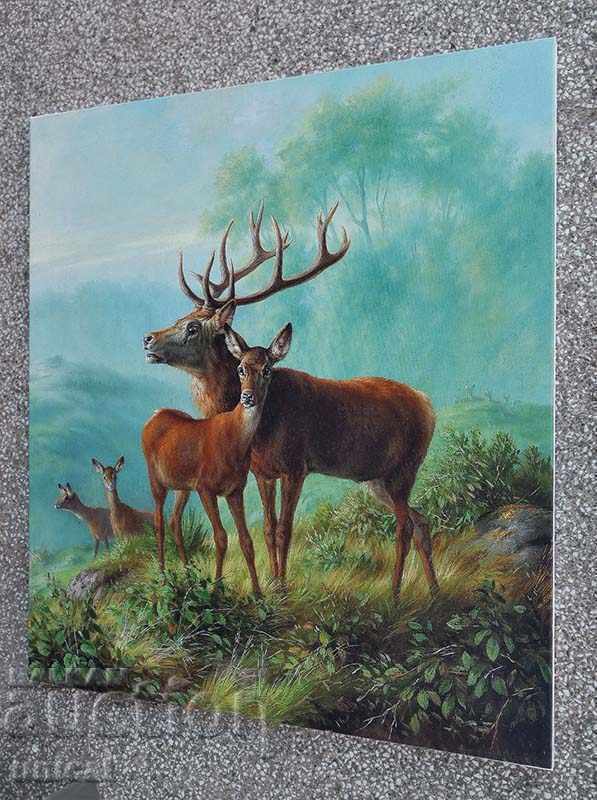 "Tenderness" Red deer with hinds, picture "Tenderness" Red deer with hinds, picture