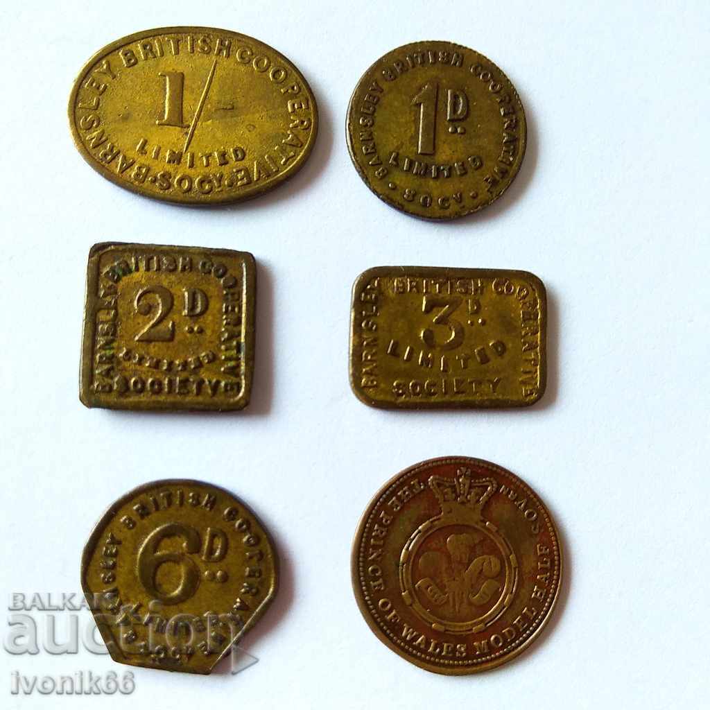 Set of British token coins
