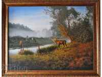 Red deer with hinds, painting