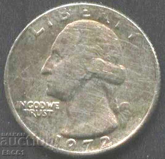 Coin 25 cents 1/4 dollar 1972 from the USA