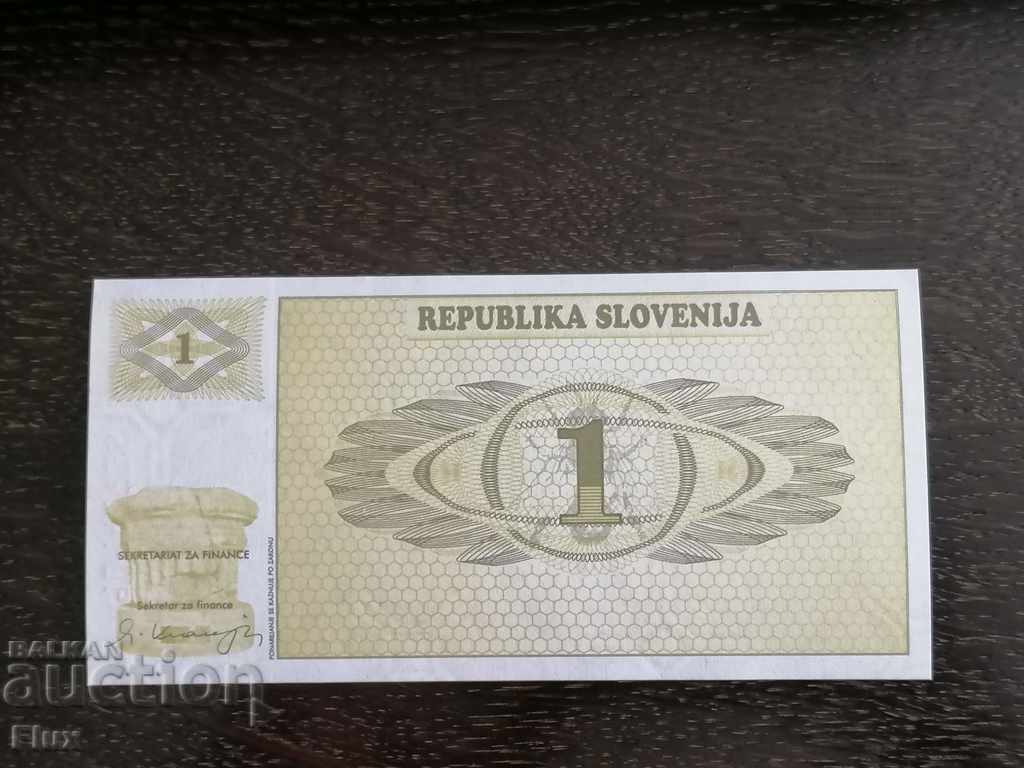Banknote - Slovenia - 1 tolar UNC | 1990 with price 3.50 BGN | € 1.79 Banknote - Slovenia - 1 tolar UNC | 1990 with price 3.50 BGN | € 1.79