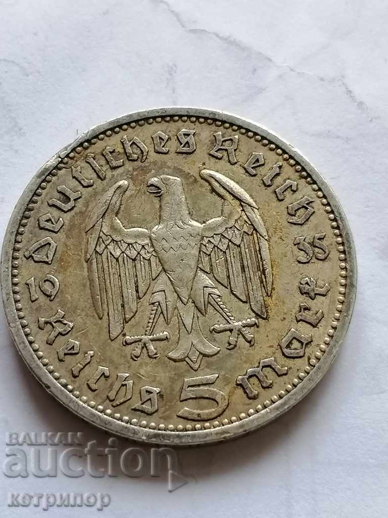5 μάρκα Γερμανία 1935 ασημένια με τιμή € 49.00 | 95.84 BGN