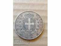 Coin 5 pounds 1873 Kingdom of Italy silver 900/1000 samples