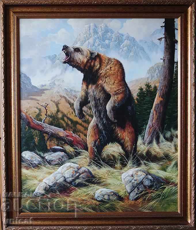 Peisaj montan cu urs, pictură