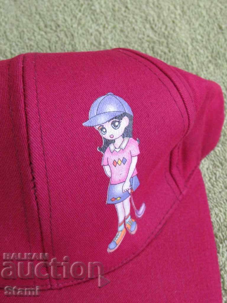 Auction Cherry red hat with visor for a girl, new Auction Cherry red hat with visor for a girl, new