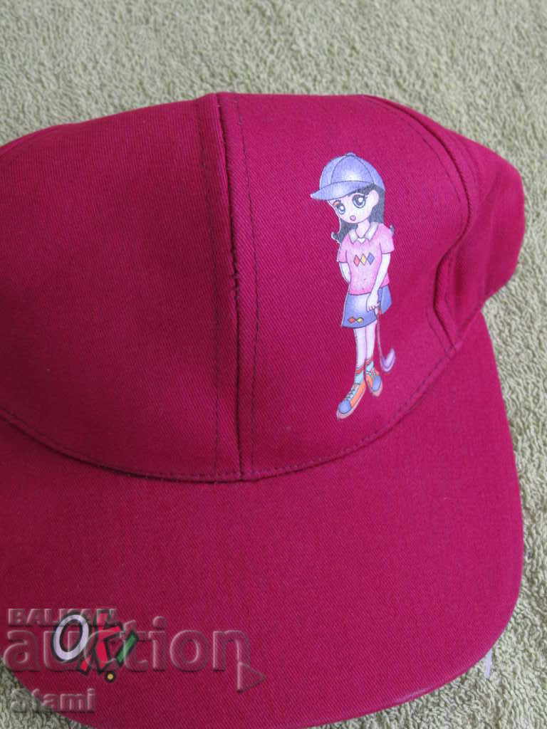 Cherry red hat with visor for a girl, new