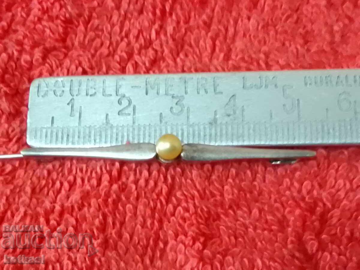 Old silver brooch semi-precious stone pearl mark - 5