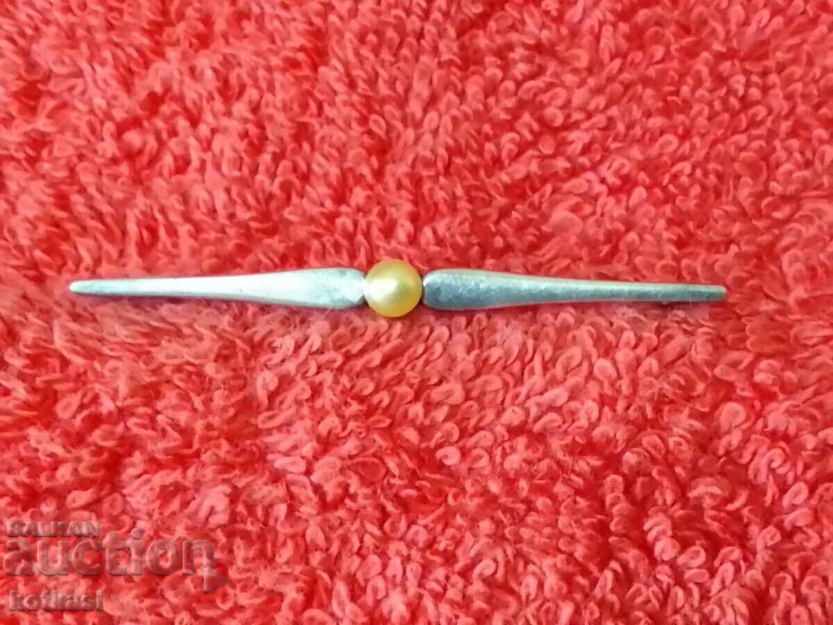 Old silver brooch semi-precious stone pearl mark - 6