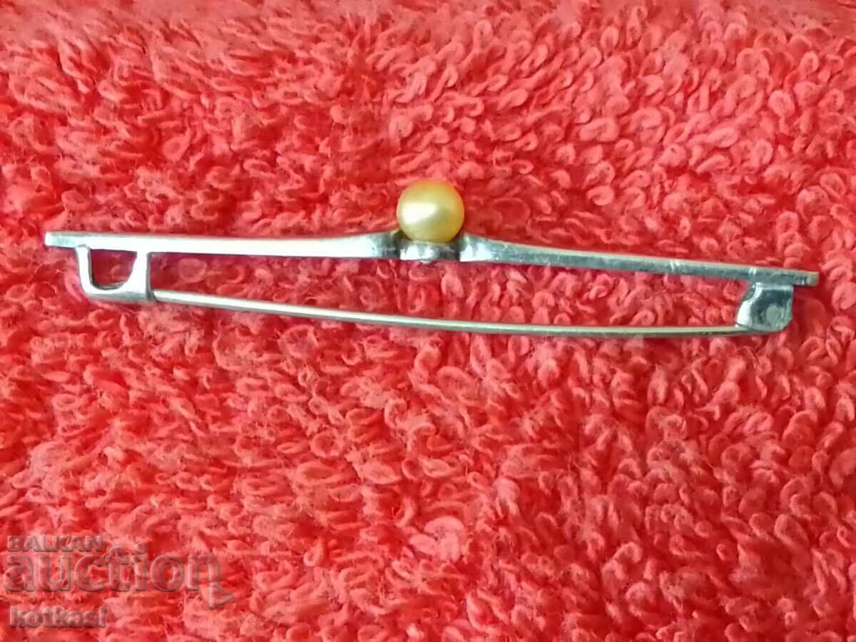Old silver brooch semi-precious stone pearl mark - 7
