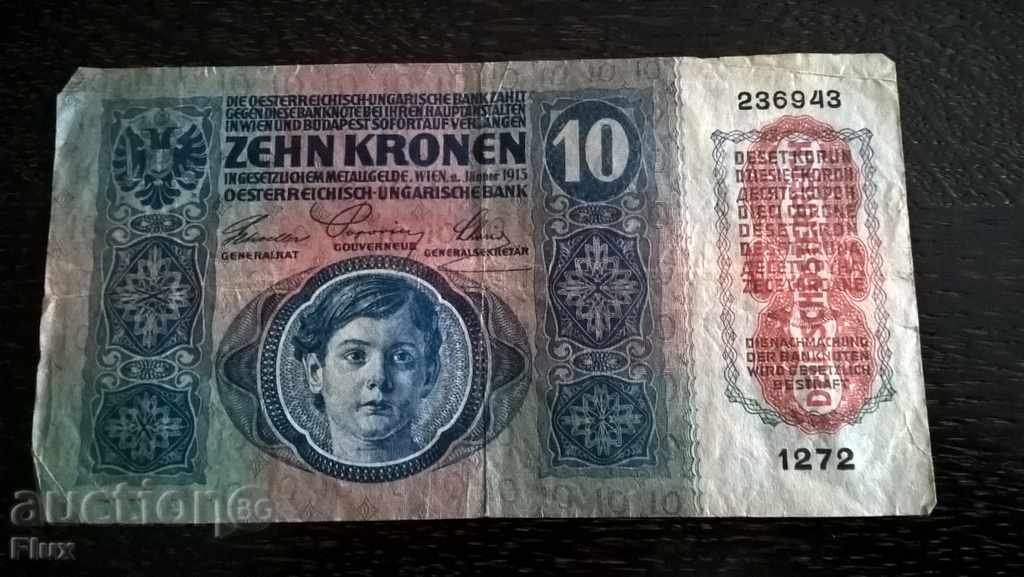 Banknote - Austro-Hungary - 10 krona 1915 with price 8.00 BGN | € 4.09 Banknote - Austro-Hungary - 10 krona 1915 with price 8.00 BGN | € 4.09