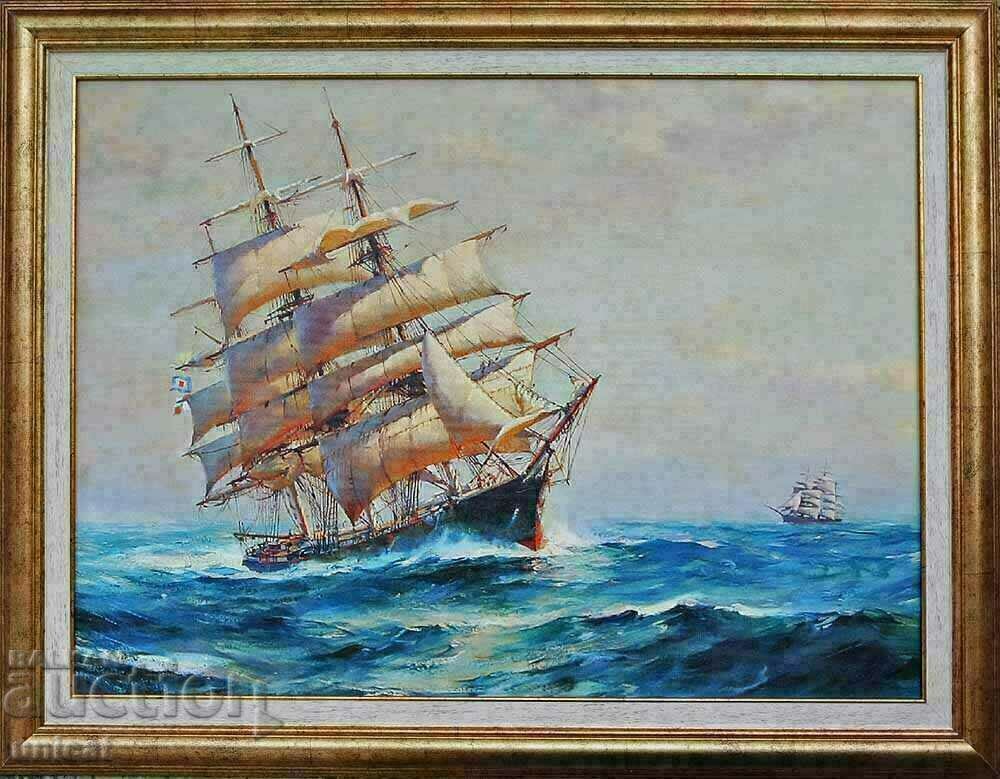 Seascape with sailboats, clippers, painting Seascape with sailboats, clippers, painting