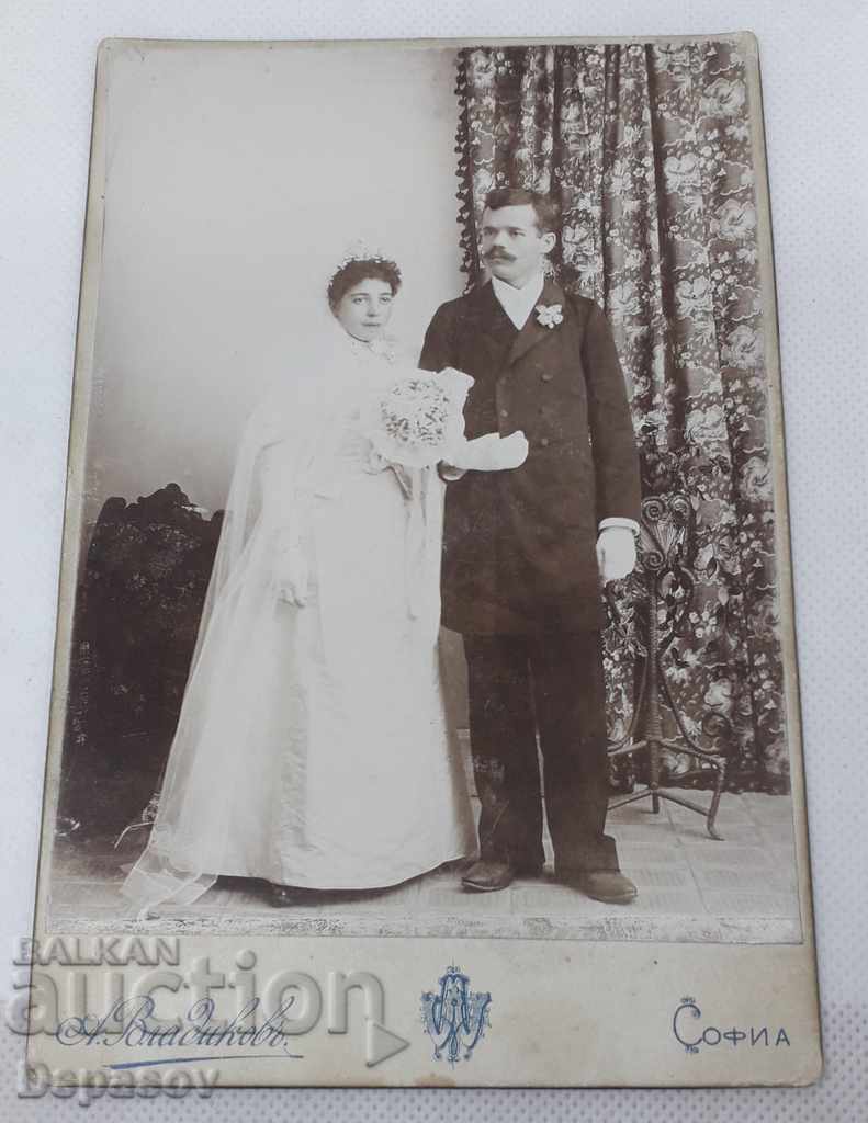 Царска Стара Снимка Твърд Картон младоженци Фотография
