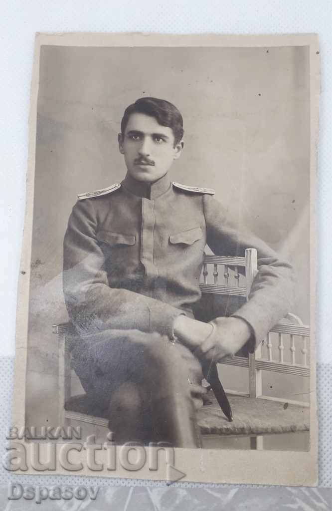 Foto veche Ofițer carton tare Soldat Fotografie