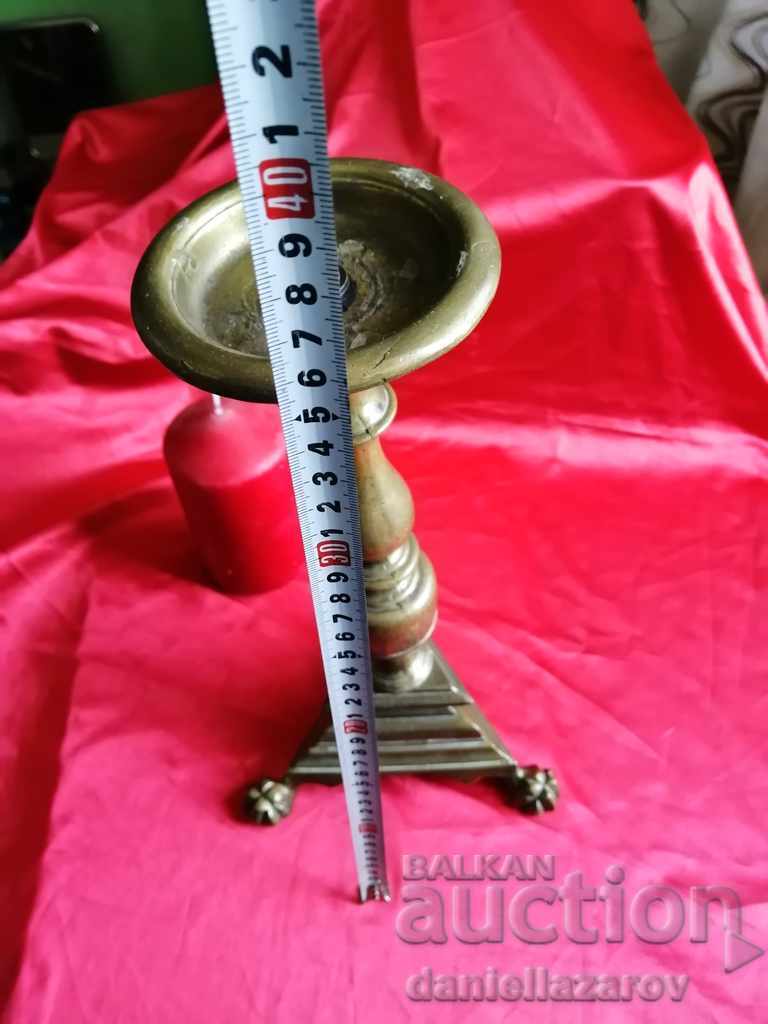 Old Massive Bronze Church CANDLEHOLDER, Thick Candle - 5